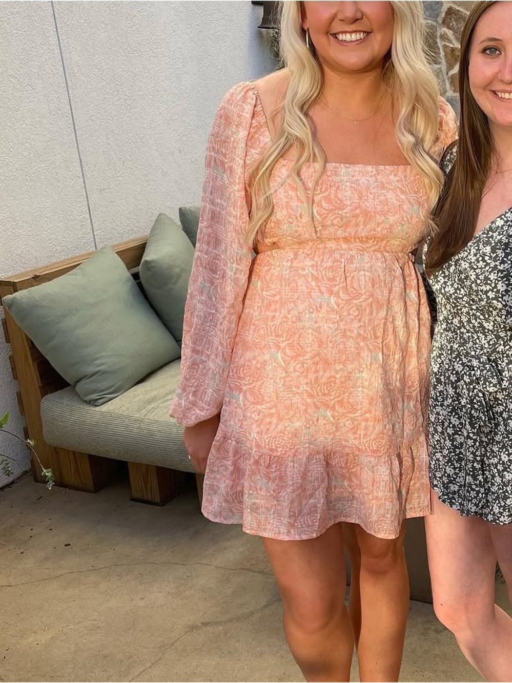 Lush Peach Floral Square-Neck Mini Dress